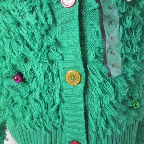 Christmas Tree Cardigan Sweater 33 Degrees Loopy Ornaments Green Size XL NWT - Picture 3 of 10